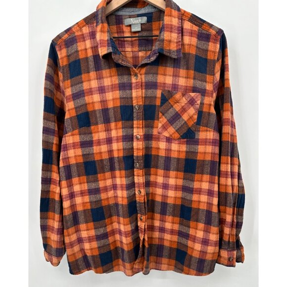 Natural Reflections Flannel Shirt Men XXL Orange Blue Plaid Button Up Pocket - Picture 3 of 8